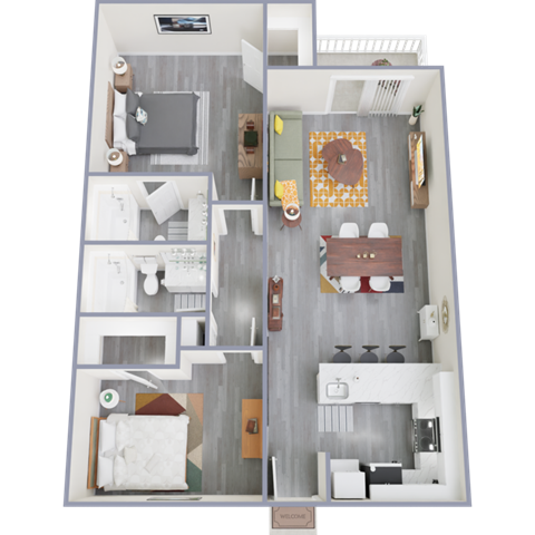 a 3d rendering of our 1 bedroom apartment at princeton court apartments in dallas